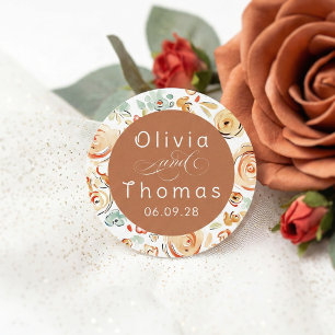 Pegatina Redonda Boda Otoñal Elegante Floral Caprichosa Terrosa