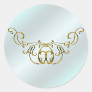 Pegatina Redonda Boda Pale Aqua y Gold