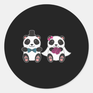 Pegatina Redonda Boda Panda Bear Bride Groom luna de miel casada M