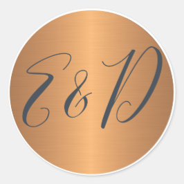 Pegatina Redonda Boda pareja monograma nombre iniciales marina oro