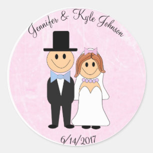 Pegatina Redonda Boda Pareja Rosa Boda Personalizada Fecha