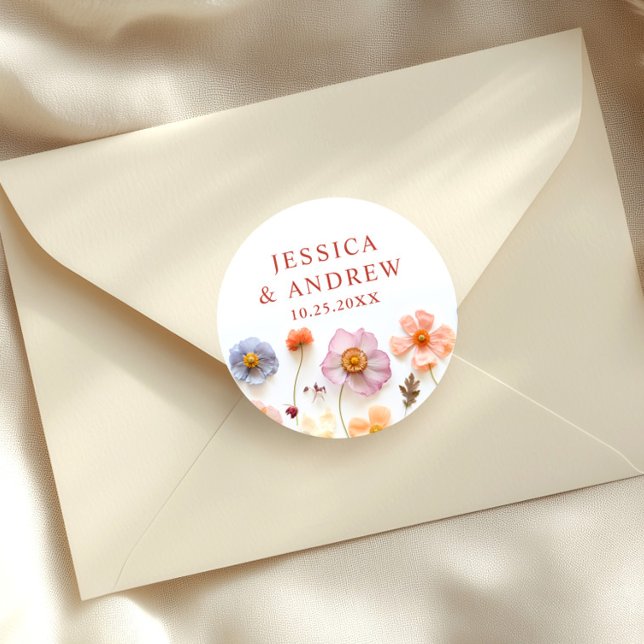 Pegatina Redonda Boda Pastel Pink Bohemian Wildflowers (Subido por el creador)