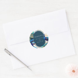 Pegatina Redonda Boda Peacocks Feathers