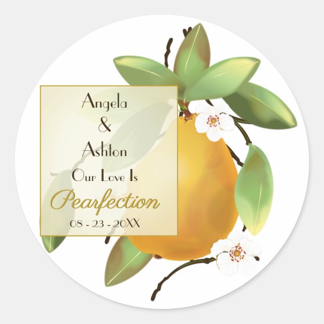 Pegatina Redonda Boda Pear Fruit (Anverso)