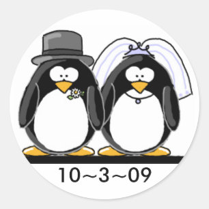 Pegatina Redonda Boda Penguins
