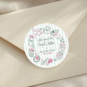Pegatina Redonda Boda Perfecta Matcha Rosa y Verde
