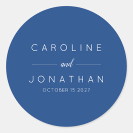 Pegatina Redonda Boda personalizada azul francesa Minimalista moder