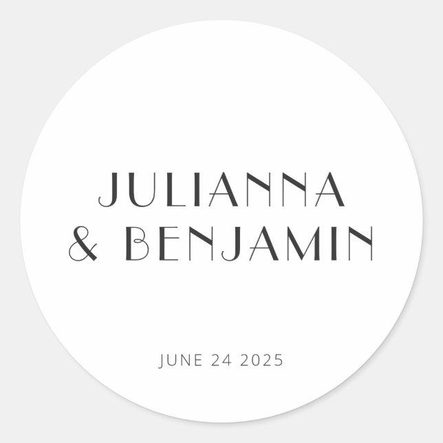 Pegatina Redonda Boda personalizada blanca de estilo Art Deco minim (Anverso)