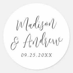 Pegatina Redonda Boda Personalizada con Letra Negra Simple