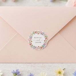 Pegatina Redonda Boda Personalizada de Flor Silvestre Elegante 