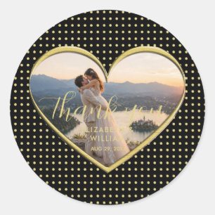 Pegatina Redonda Boda personalizada de lunares dorados y negros