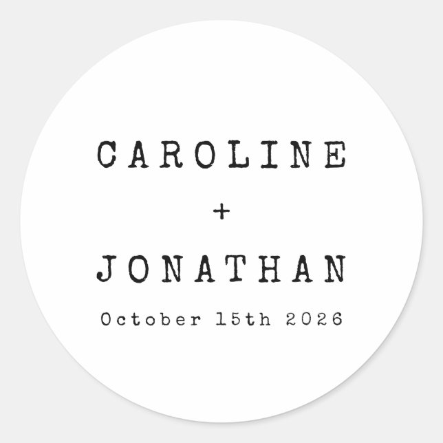 Pegatina Redonda Boda personalizada de máquina de escribir blanca r (Anverso)