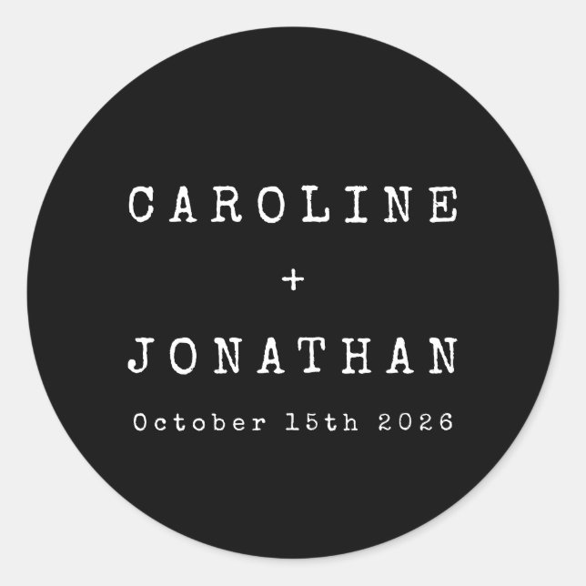 Pegatina Redonda Boda personalizada de máquina de escribir negra re (Anverso)