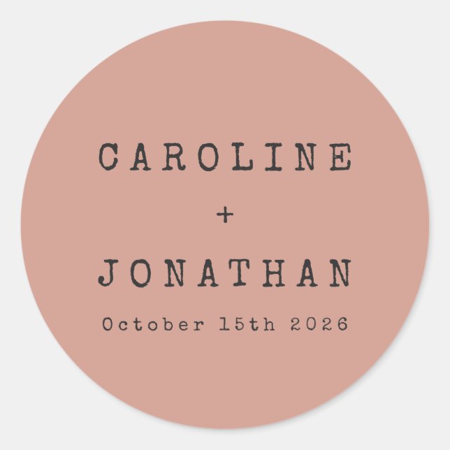 Pegatina Redonda Boda personalizada de máquina de escribir Rosa ret (Anverso)