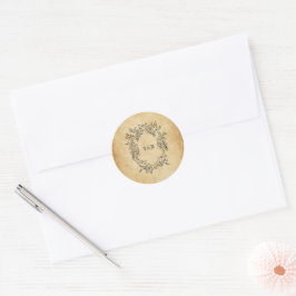 Pegatina Redonda Boda personalizada de monograma de papel antiguo d