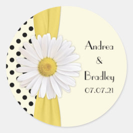 Pegatina Redonda Boda personalizada de Shasta Daisy Polka Dot