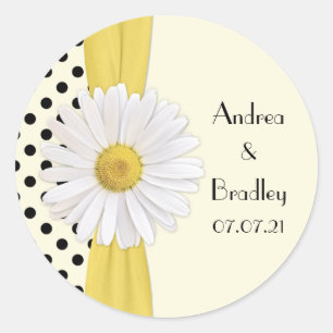 Pegatina Redonda Boda personalizada de Shasta Daisy Polka Dot
