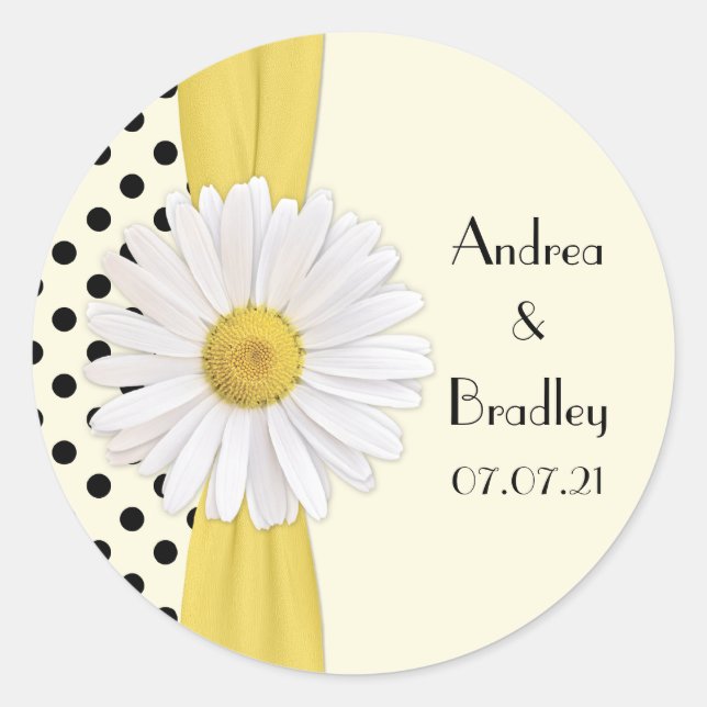 Pegatina Redonda Boda personalizada de Shasta Daisy Polka Dot (Anverso)