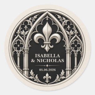 Pegatina Redonda Boda personalizada gótica Fleur de Lis