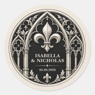 Pegatina Redonda Boda personalizada gótica Fleur de Lis