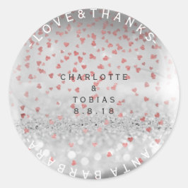 Pegatina Redonda Boda personalizada gracias a la plata rosa rosa de
