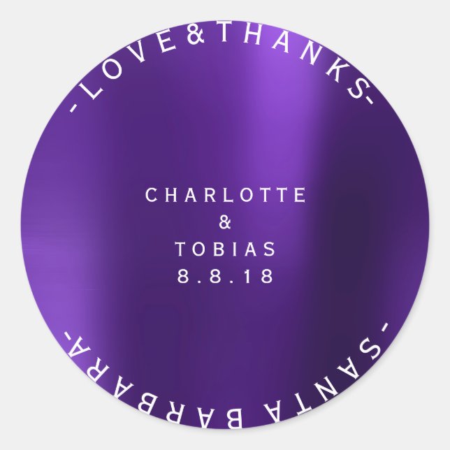 Pegatina Redonda Boda personalizada gracias a una ciruela púrpura m (Anverso)