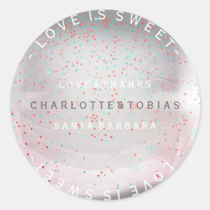 Pegatina Redonda Boda personalizada gracias al Verde azulado vidrio