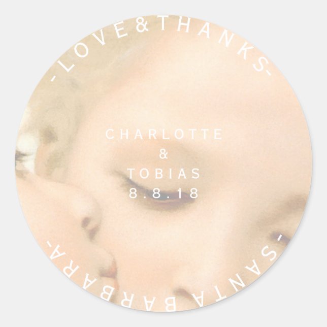 Pegatina Redonda Boda personalizada Gracias Foto Delicada Dulce Bla (Anverso)