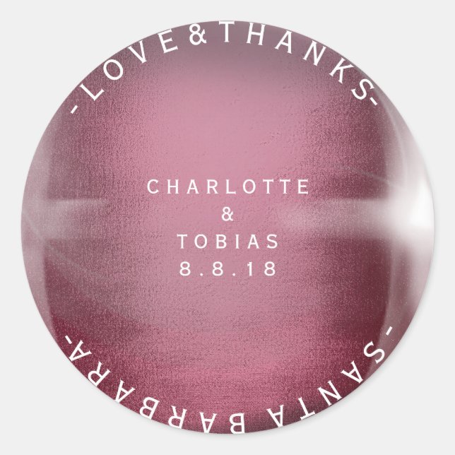 Pegatina Redonda Boda personalizada Gracias Vidrio Blanco Borgoñoso (Anverso)