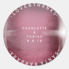 Pegatina Redonda Boda personalizada Gracias Vidrio Blanco Borgoñoso