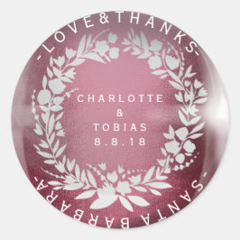 Pegatina Redonda Boda personalizada Gracias Vidrio Blanco Borgoñoso