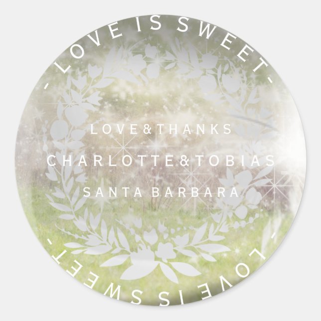 Pegatina Redonda Boda personalizada Gracias Vidrio Verde Mint (Anverso)
