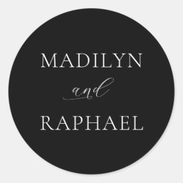 Pegatina Redonda Boda Personalizada Minimalista Simple Negro Blanco