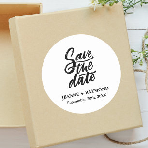 Pegatina Redonda Boda personalizada moderna con letra a pincel para