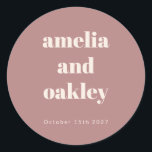 Pegatina Redonda Boda personalizada Retro Retro Dusty Minimalista n<br><div class="desc">Negrita Minimalista Boho Dusty Rosa Retro Simple Maqueta Personalizada Clásica Pegatina Redondo</div>