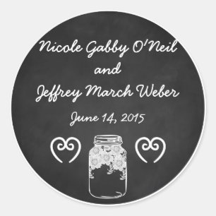Pegatina Redonda Boda personalizada Rustic Chalkboard Mason Jar