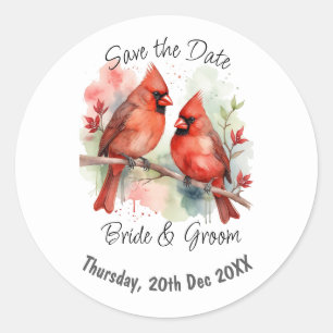 Pegatina Redonda Boda Personalizada Save the Date Navidad Cardenal