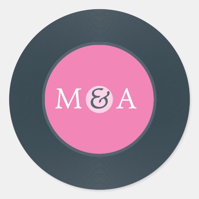 Pegatina Redonda Boda personalizada Vinyl Record (Anverso)