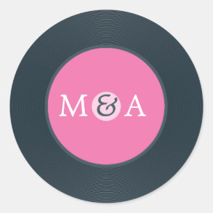 Pegatina Redonda Boda personalizada Vinyl Record