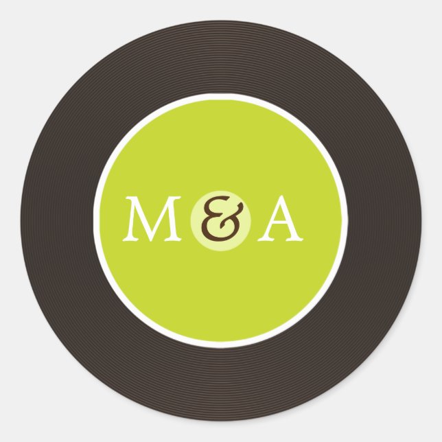 Pegatina Redonda Boda personalizada Vinyl Record (Anverso)