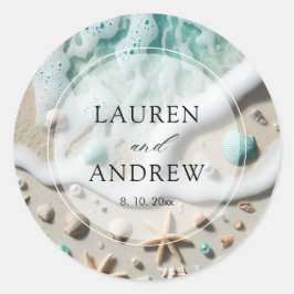 Pegatina Redonda Boda personalizado de Beach Ocean