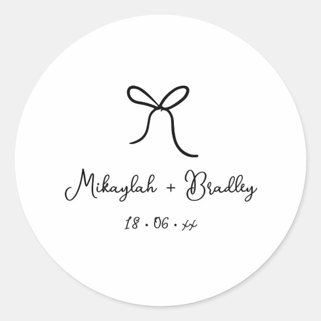 Pegatina Redonda Boda personalizado de Black Whimsical Bow (Anverso)