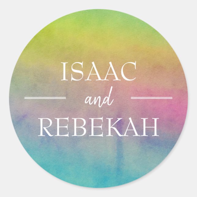 Pegatina Redonda Boda personalizado de color de agua (Anverso)