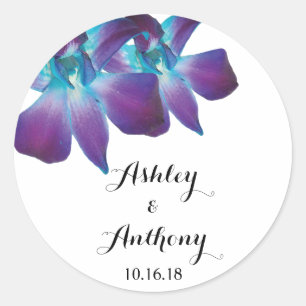 Pegatina Redonda Boda personalizado de Dendrobium Orquídea Azul