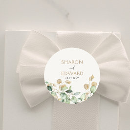 Pegatina Redonda Boda personalizado de eucalipto botánico verde