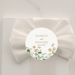 Pegatina Redonda Boda personalizado de eucalipto botánico verde