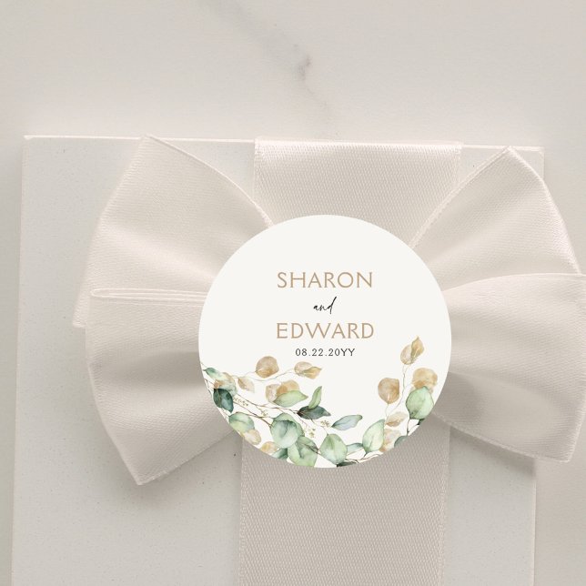 Pegatina Redonda Boda personalizado de eucalipto botánico verde (Subido por el creador)