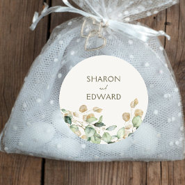 Pegatina Redonda Boda personalizado de eucalipto botánico verde