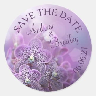 Pegatina Redonda Boda personalizado de la flor de orquídea morada