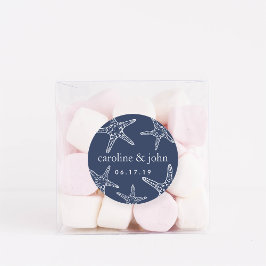 Pegatina Redonda Boda personalizado de la marina y la estrella blan